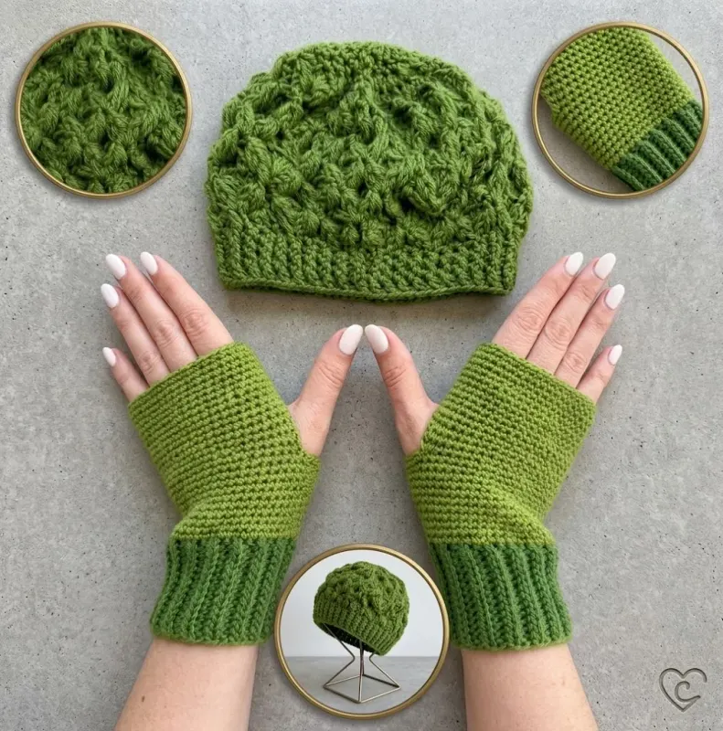 Green Beanie and Gloves Set