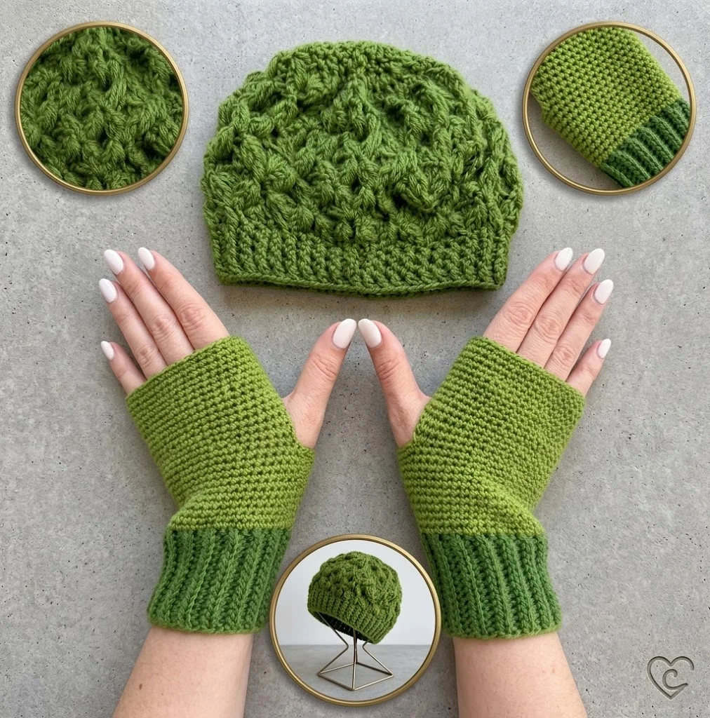 Green Beanie and Gloves Set