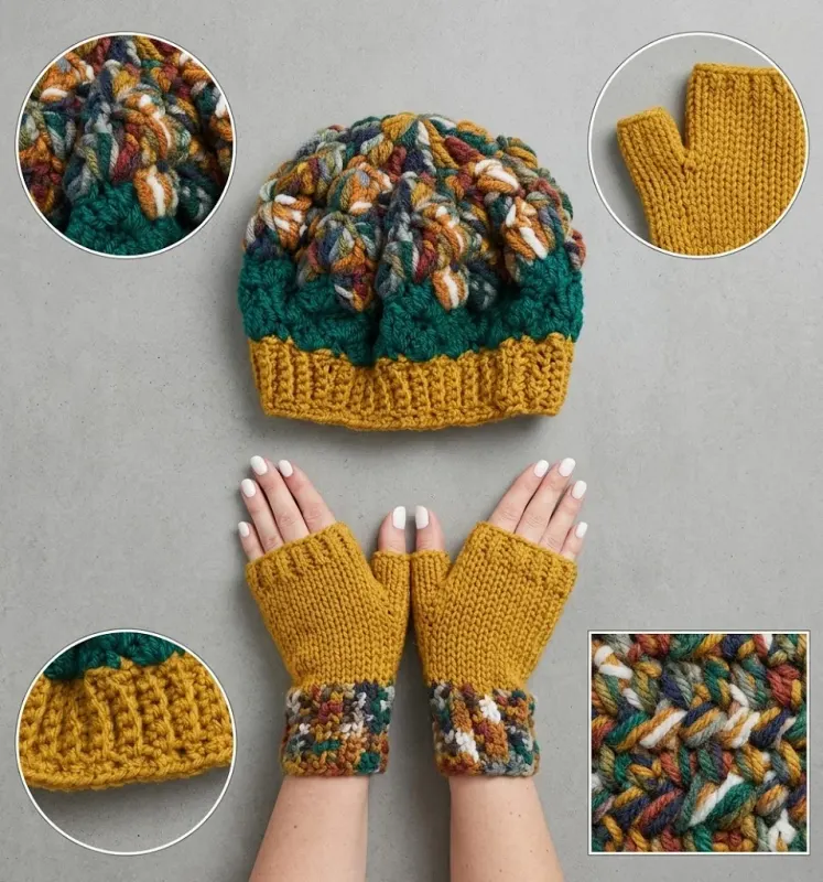 Mustard Beanie and Gloves Set