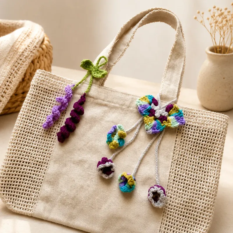 Lavender, Pansy and Bow Bag Charm