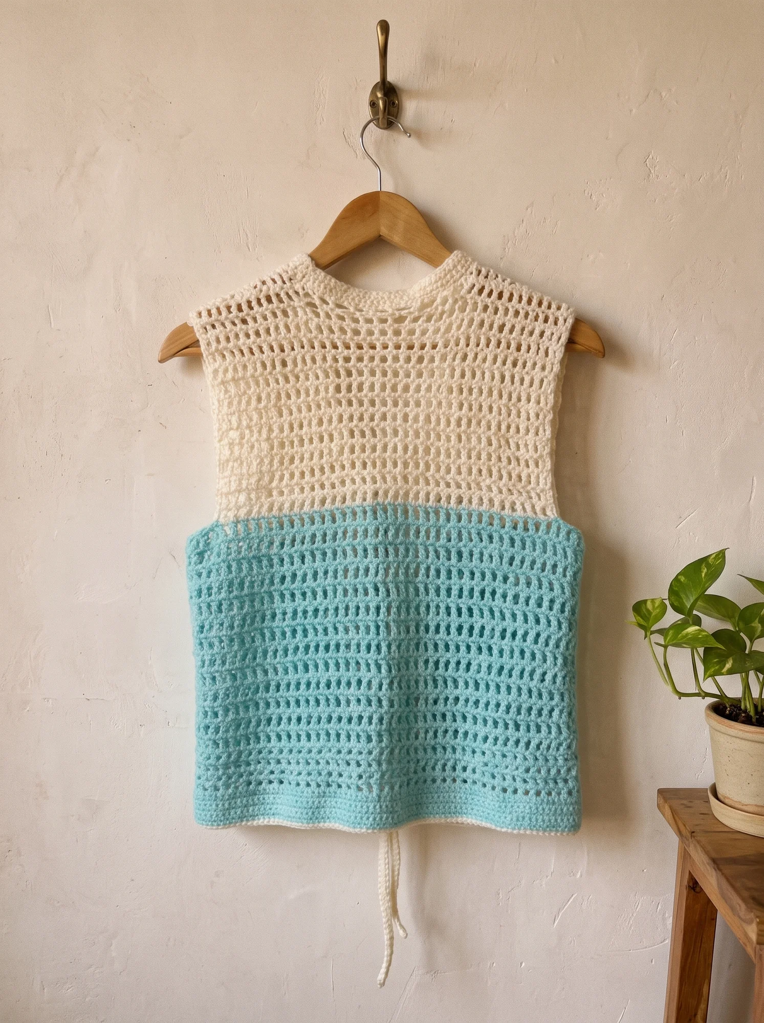 Two-Tone Open-Front Crochet Vest 2